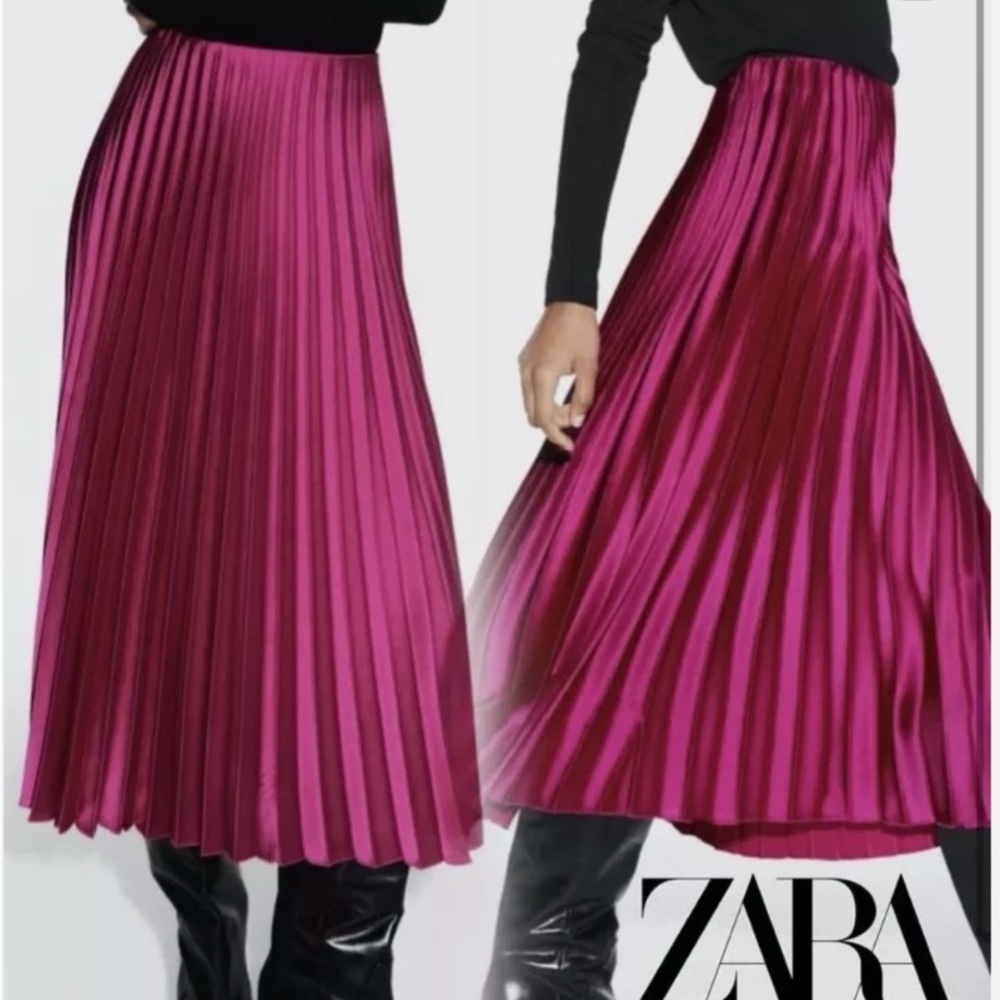 Zara Women's Fuchsia Pleated A-Line Skirt